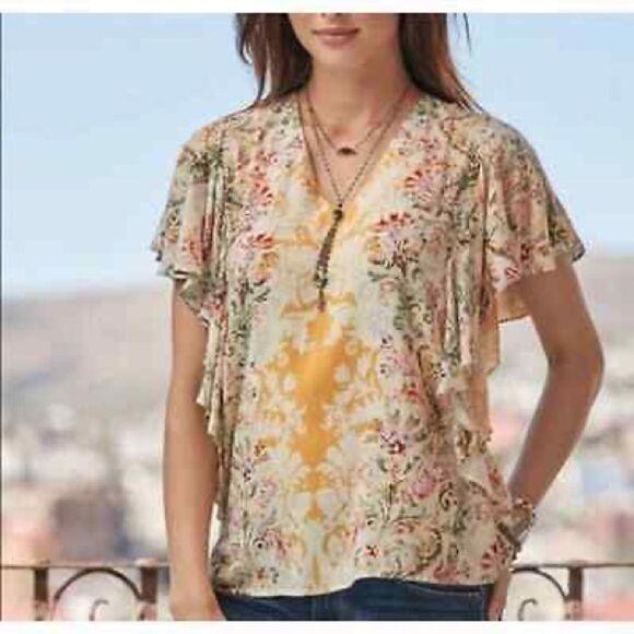 Sundance Arabella Flutter Sleeve Top Shirt Blouse VNeck Ruffle Sleeve Size Small - Picture 1 of 4